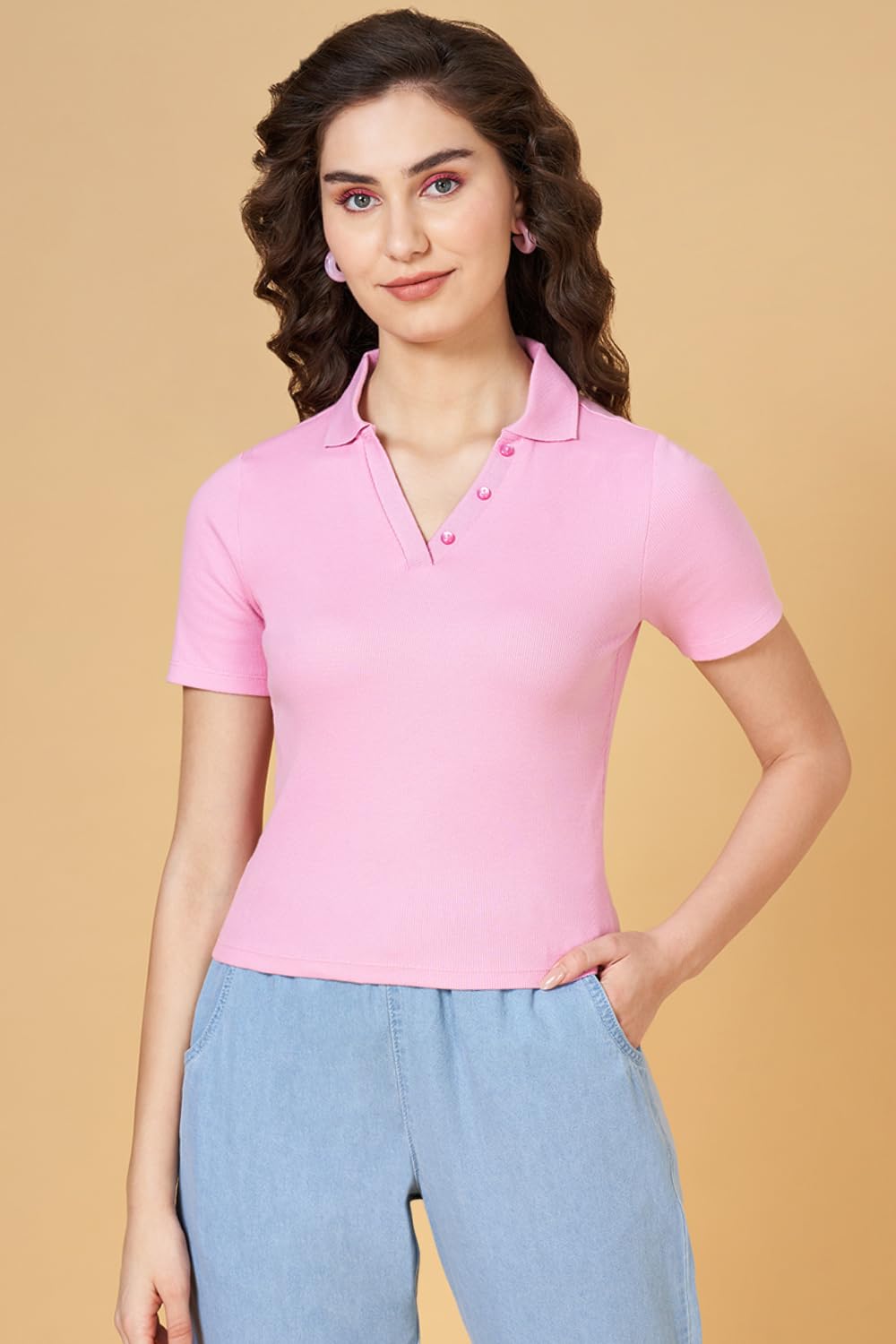 Women's People Pink Top Slim Fit,Pink,S 2