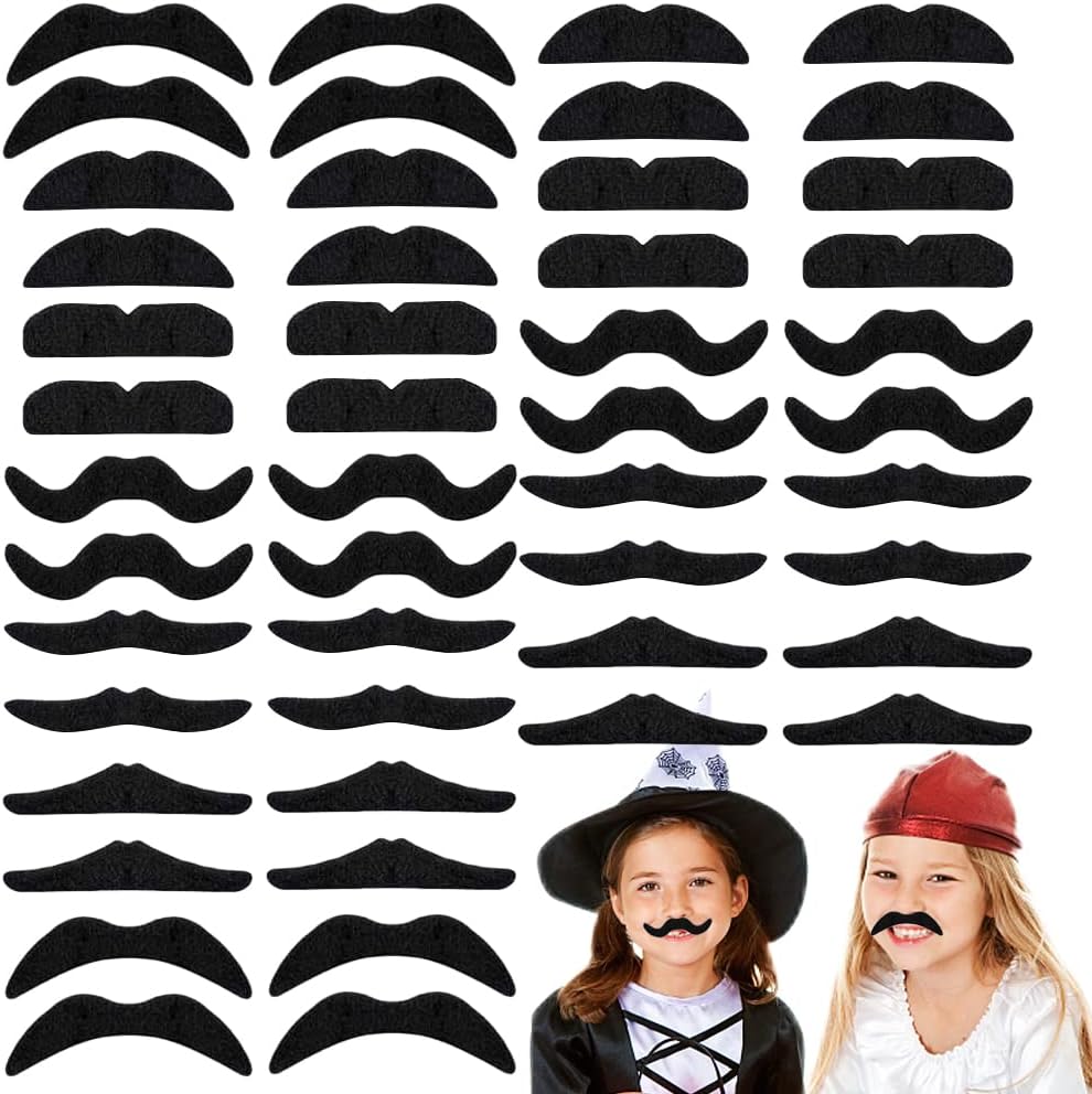 Ysanciuu 48 PCS Fake Mustaches,Self Adhesive Mustache Party Supplies,Novelty Hairy Mustaches Costume Facial Hair for Halloween Party and Performance