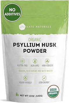 Kate Naturals Psyllium Husk Powder for Fiber and Baking Bread, 12oz | Organic, Gluten Free, Fine Ground, For Digestion, Mixes Easily with Juice & Smoothies