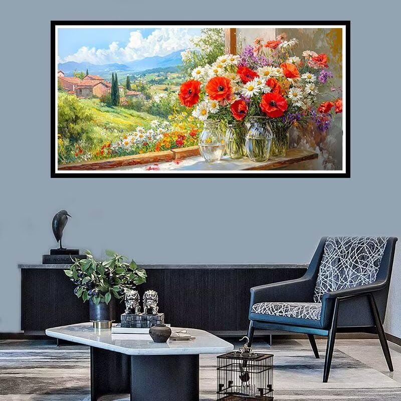 Diamond Painting Adultos, Diamond Painting Flor 5D Pintura Diamante, DIY Cristal Pintura De Diamante Para Adultos, Niños, Kit Diamond Painting Cuadrado, para Decoración Hogar 40x80 inch Paisaje -f795