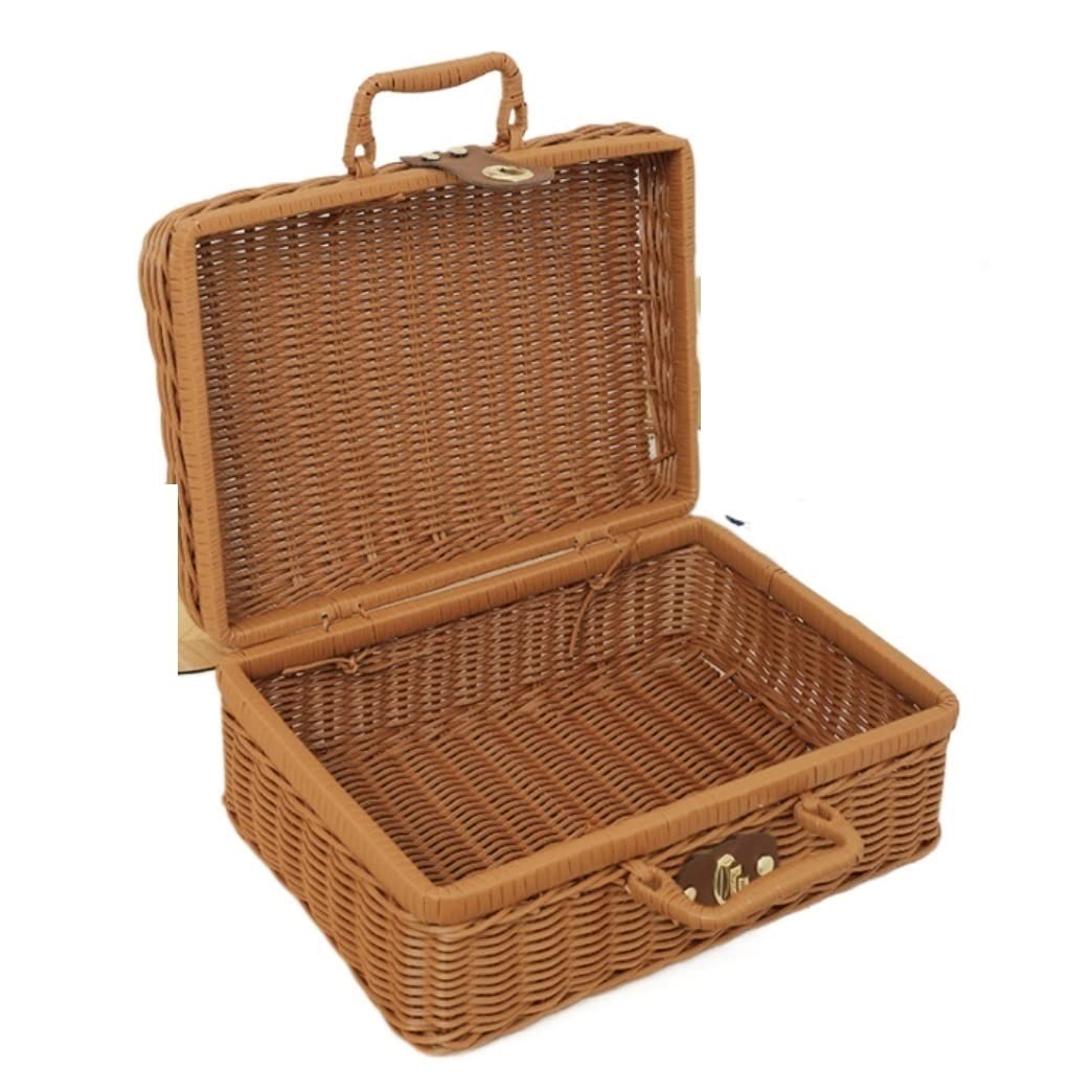 Cestino da picnic in rattan, per esterni, stile country, con doppio manico, per campeggio e conservazione degli alimenti