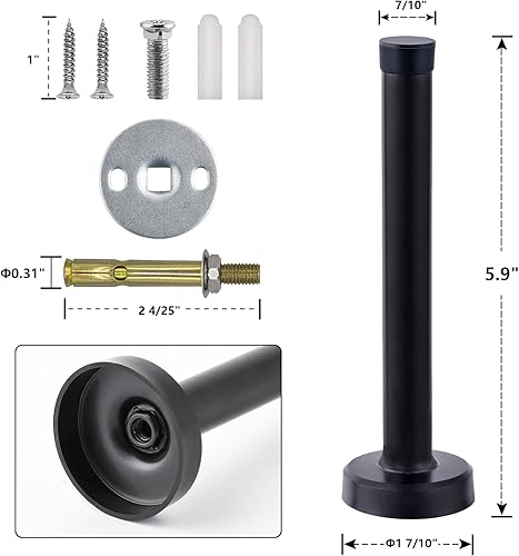 Vista 11 de Topes de puerta, tope de puerta largo, tope de puerta de 5 pulgadas, topes de puerta negros para montaje en pared, tope de puerta de acero