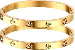 Gold Bracelets for Women - 2Pcs 18K Gold Plated Love Cubic Zirconia...