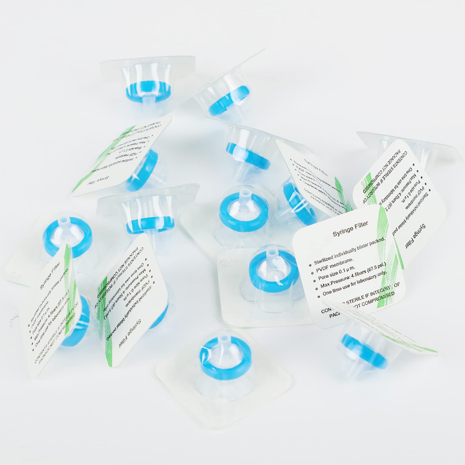 Spritzenfilter Sterile PVDF Membran Nadel Filter für Wissenschaftliche Labor Spritze Filter, 100 Stück, 0.1μm 13mm, Blau