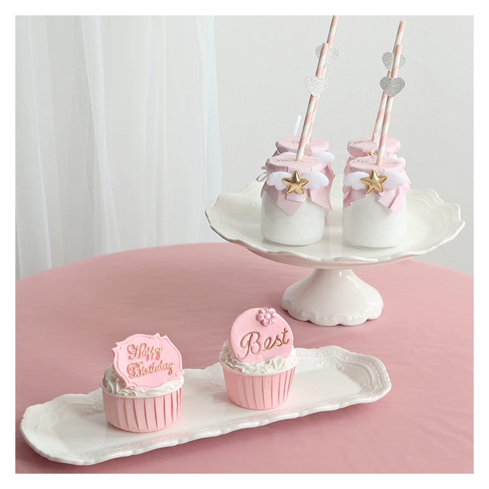 SUNESA Présentoir à Gâteau Décoration de Table à Dessert Blanche Accessoires de décoration de Dessert de Mariage Cadre d'affichage de gâteau de fête Plateau en céramique Stand de Gâteaux