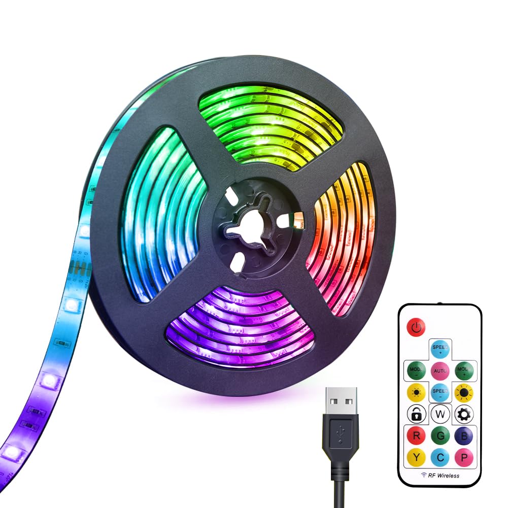 Striscia di luci LED USB, 2 m che cambia colore 5050 RGB striscia luminosa con telecomando, fai da te più colori su una linea, nastro LED flessibile per camera da letto, TV, scrivania, cucina