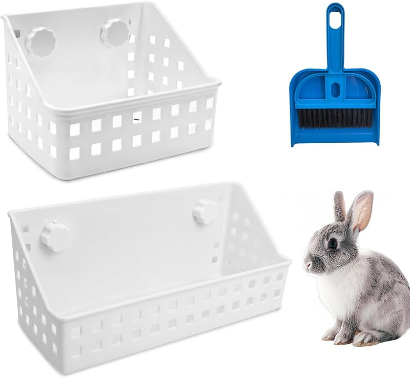 Comedouro para Feno PINVNBY para Pequenos Animais com Ventosas e Mini Pá com Escova, Pacote com 2