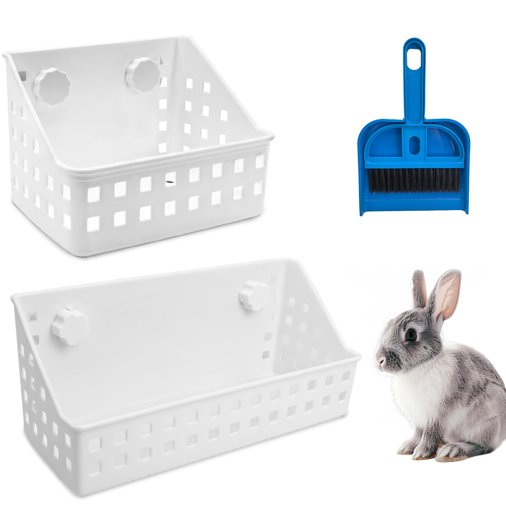 PINVNBY 2PCS Large Rabbit Hay Feeder with Mini Dustpan and Brush Set