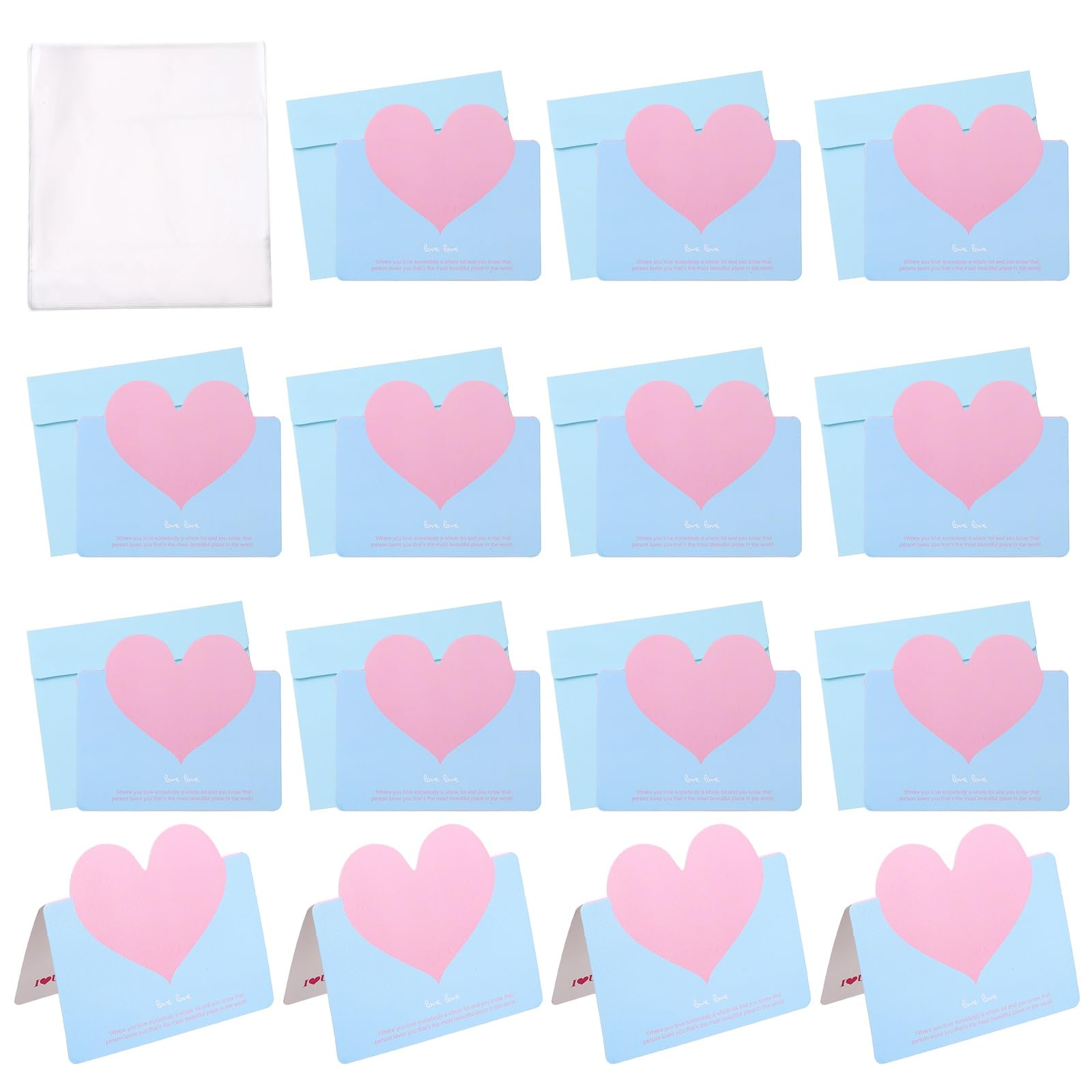 YOKIVE Heart Shaped Greeting Card with Envelope 24 Set, (5.4 x 3.9-Inch, Light Blue/Sky Blue), Foldable Best Wishes Note Card, Great for Friends Anniversary Wedding Party