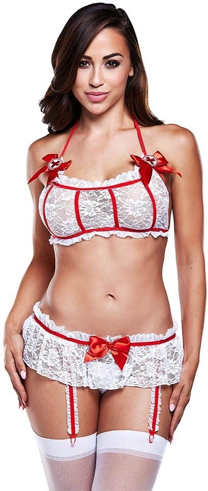 Baci Lingerie Women's Plus-Size Dreams Nurse Top and Mini Skirt with Garter
