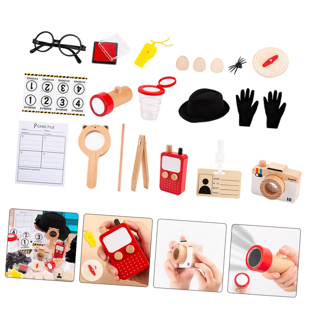 Hohopeti Kit de Detective 3 a 5 Años, Disfraz de Detective Herramientas de Simulación, Juego de Roles para Desarrollo Creativo y Actividades de Espionaje Educativas