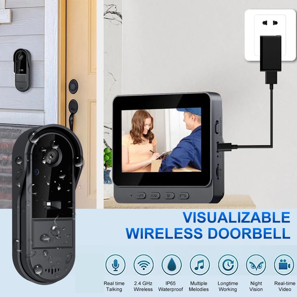 TKMARS Sonnette sans Fil avec Caméra 1080P Extérieur Étanche IP67, Visiophone Vidéo avec Écran IPS 4.3, Interphone Vidéo Angle de Vision 170, Portier Vidéo pour Maison, sans WiFi ni Application