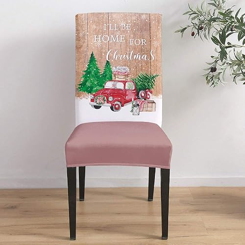 Miniatura 4 de Chair Slipcovers, I'll Be Home for Christmas Xmas Tree Truck Snow Old Wooden Plank Chair Covers Stretch Chair Cover Sets Chair Protectors for Dining