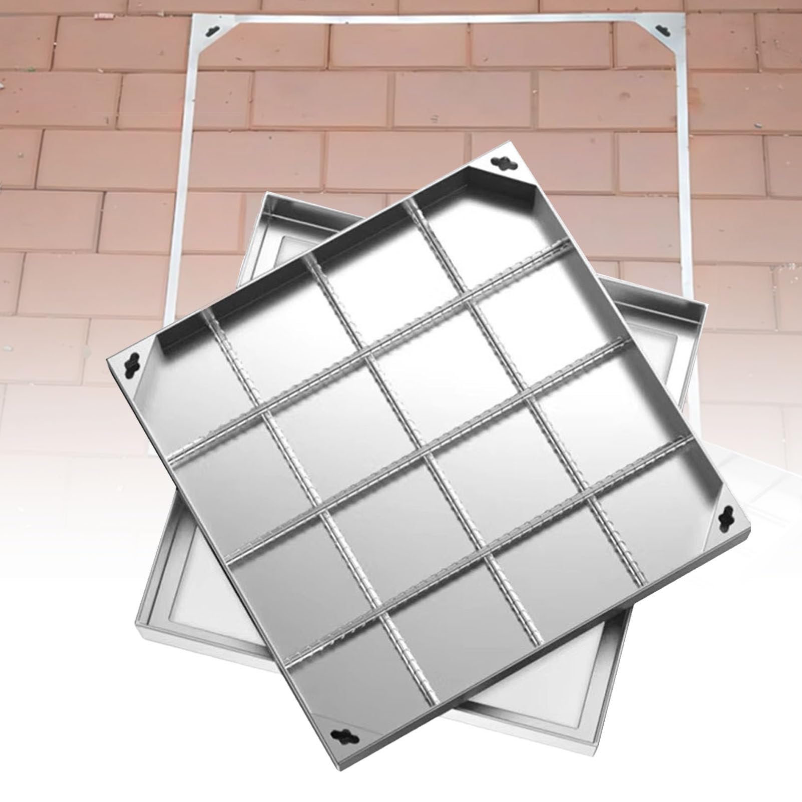 Stainless Steel Manhole Cover & Frame, Recessed Square Septic Tank Lid, Invisible Flush-Fit Design Sewage Basin Cover for Yard, Driveway, Pavement. Heavy Duty Septic Tank Cover,500mm/19.7in