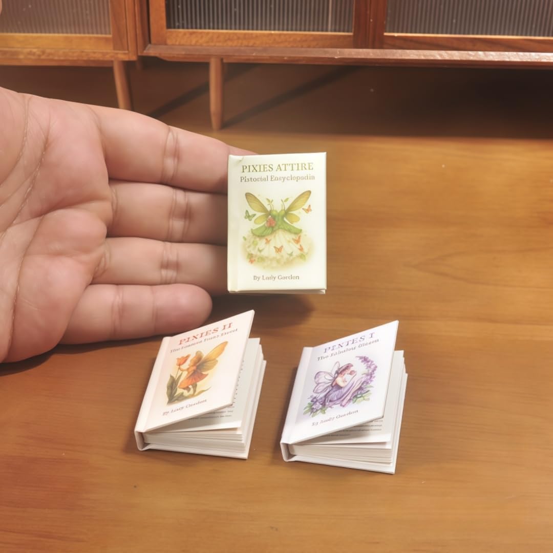 3-Piece 1:6 Scale Miniature Fantasy Book Set - Openable Pixies Attire & Echoing Bloom Trilogy - Realistic Pastel Accessories for 12 Inch Fashion Dolls & BJD Photography