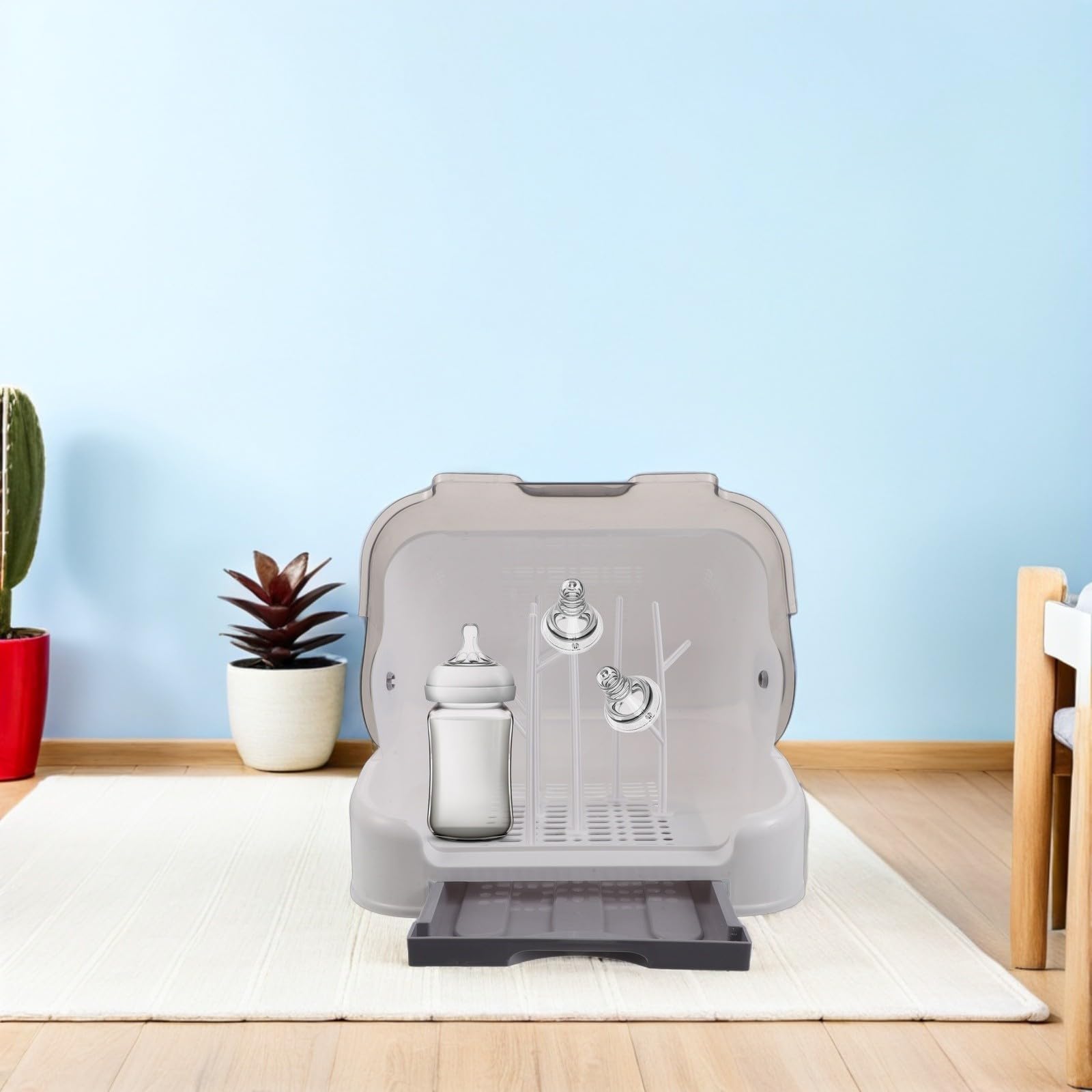 TOYANDONA Estante para Secar Biberones con Tapa Antipolvo, Organizador de Plástico para Utensilios de Comida de Ñiño, Fácil Limpieza y Almacenamiento Seguro en Encimera