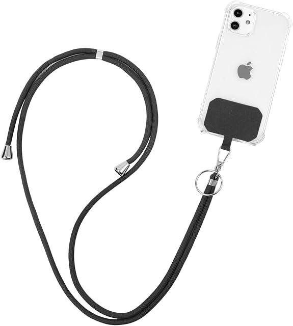 flintronic Phone Lanyard, Adjustable Universal Cell Phone Cord Strap, Phone Tether, for Neck Strap Crossbody Strap Wrist Strap, Compatible with most Phone Cases, with Keychain and Patch - Black