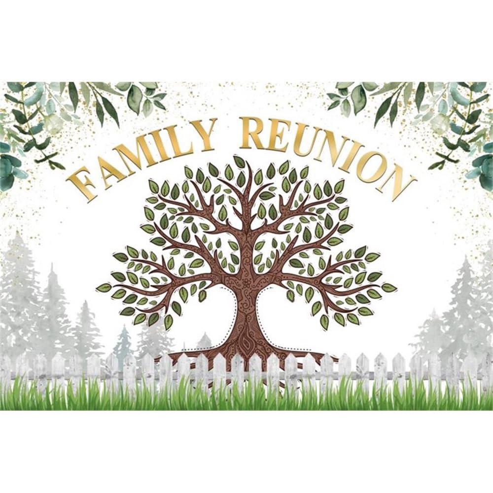Toile De Fond Pour Réunion De Famille - 3 X 2,1 M - Motif Feuilles D'arbre Généalogique - Bienvenue à Nos Membres De La Famille - Décoration De Fête