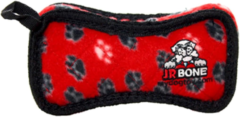 TUFFY - World's Tuffest Soft Dog Toy - Junior Bone -Squeakers -Multiple Layers. Made Durable, Strong & Tough.Interactive Play (Tug, Toss & Fetch). Machine Washable & Floats (Red Paw, Bone2).