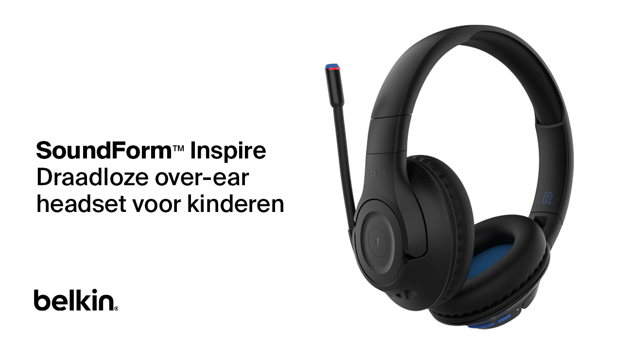 Belkin SoundForm Mini draadloze on-ear koptelefoon met ingebouwde microfoon voor kinderen, voor meisjes en jongens, online onderwijs, school en op reis, compatibel met o.a. iPhone, iPad, Galaxy, zwart