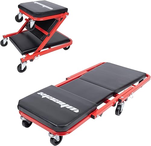 Mechanic Creeper - Silla plegable de garaje plegable de 36 pulgadas, 2 modos de Z, capacidad de 340 libras, plegable y ajustable con 6 ruedas