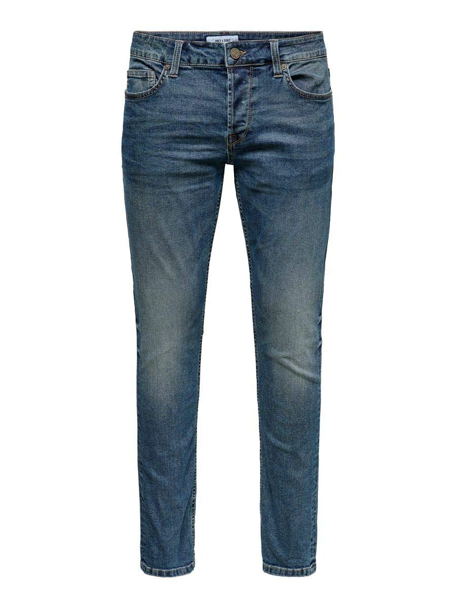 Only & Sons Onsloom Men's Slim Fit Jeans Mid Rise Slim Fit Jeans, Blue Denim, 33 W/30 L