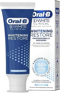 Oral-B 3D White Clinical Whitening Restore Toothpaste, Remove Surface Stains, Enamel-Safe Whitening Toothpaste, 70ml (Pack of 2)