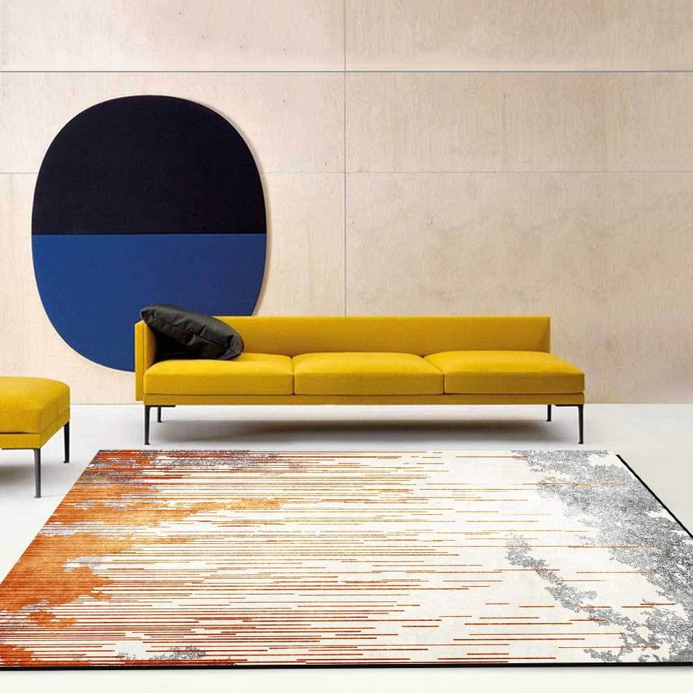 Tapis de salon gris lavable grand format style rétro pour salle à manger