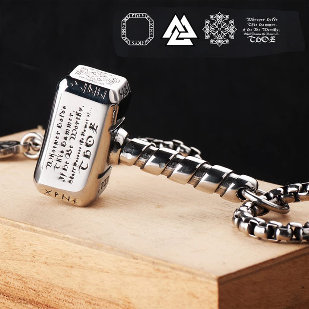 Nordische Wikinger-Halskette Odin Thors Hammer Talisman-Anhänger-Halskette Wikinger-Amulett-Anhänger-Halskette Nordischer Wikinger-Schmuck für Männer mit Geschenkbox,Interlocking Chain