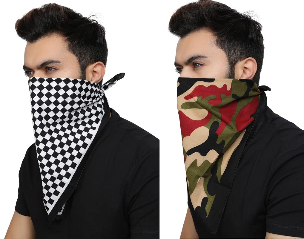 Checker & Camouflage Multifunctional Unisex Cotton Scarf Headwrap Bandana-image-34