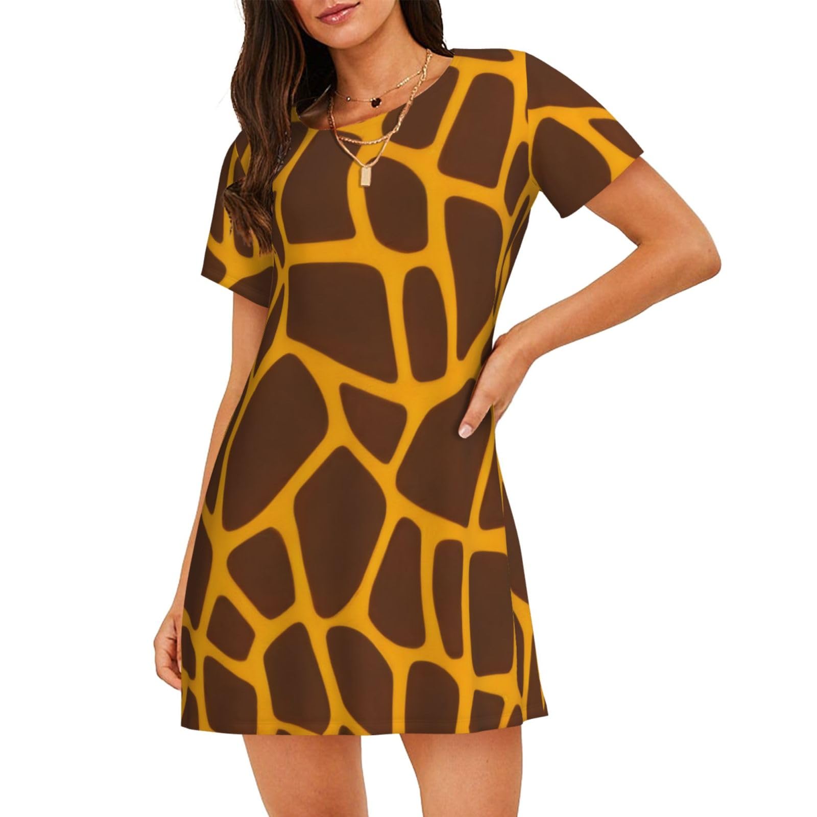 Women'S Nightdress Short Sleeve Nightgown Giraffe Print 3d Print - Soft Comfy Casual Sleepwear, Breathable & Lightweight Summer Sleepshirt