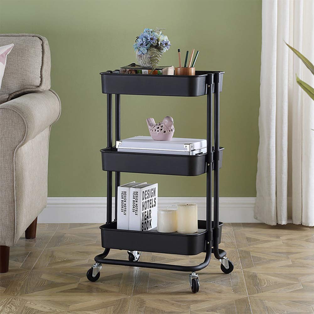 Rollwan 3 Etan - Recipiente multiusos de metal y plástico, 43 x 36 x 86 cm, ideal para pasatiempos, oficina, baño, cocina, solución de almacenamiento versátil en color negro