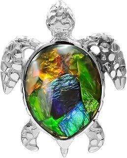 Starborn versteinerter Ammolit Meeresschildkröte Anhänger in 925 Sterling Silber