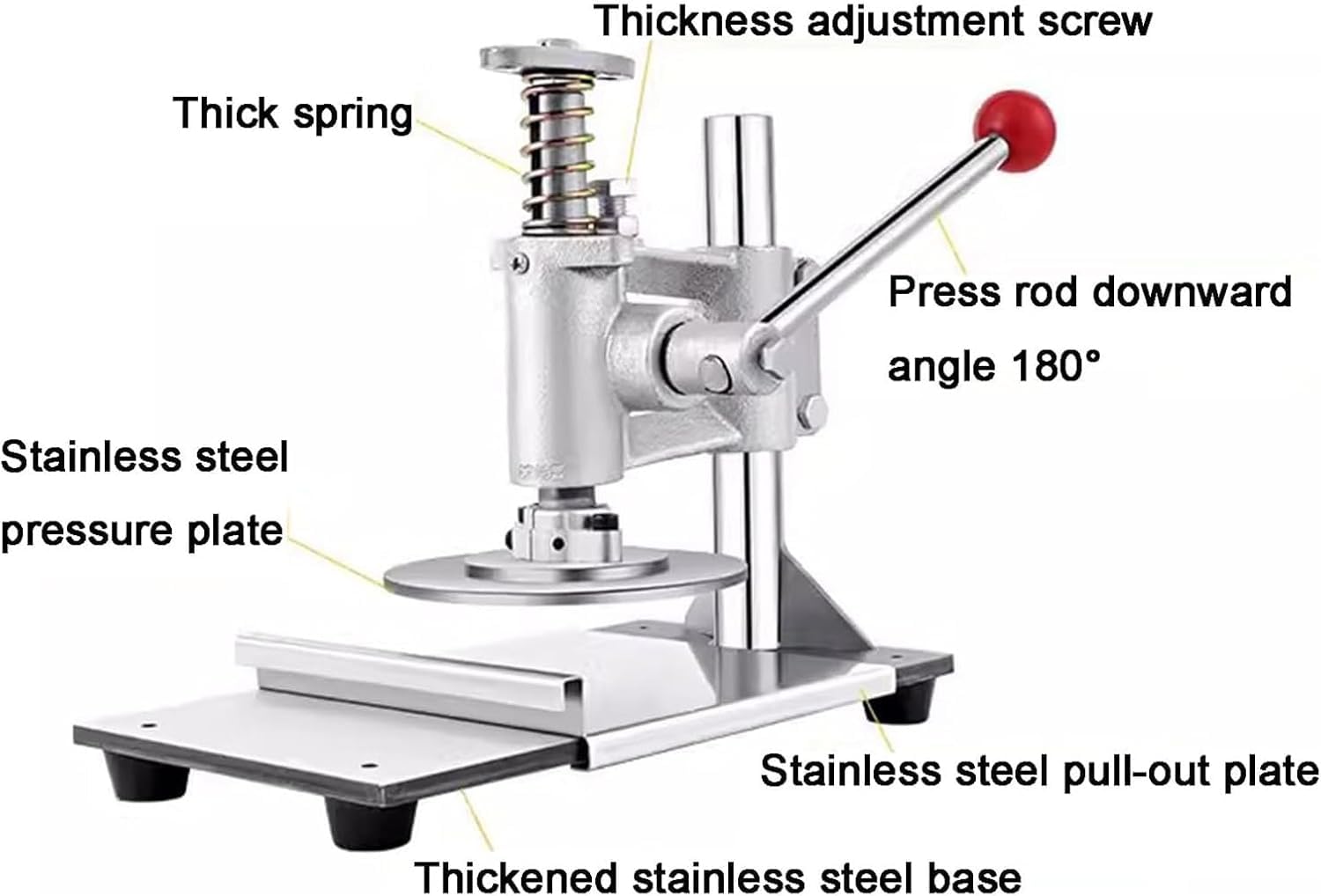 TYH Máquina Manual para Prensar Masa, Máquina para Prensar Masa De Pizza, Grosor Ajustable, Acero Inoxidable Ajustable con Bandeja Extraíble, para Pizzas, Tartas, 14CM