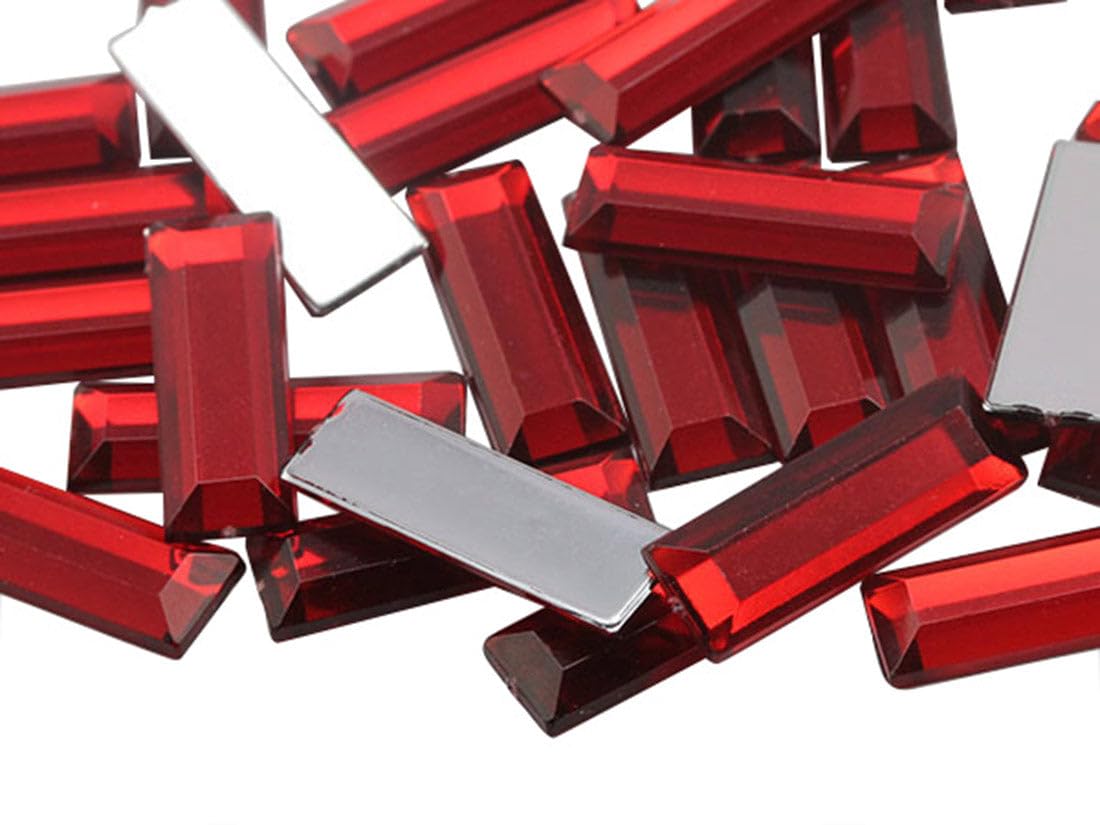 Allstarco Red Ruby .Tm 22X7mm Baguette Flat Back Rectangle Acrylic Rhinestones Plastic Gems For Crafts Costume Embelishments Card Making Jewels Jewelry Making Cosplay Jewels 40 Pcs