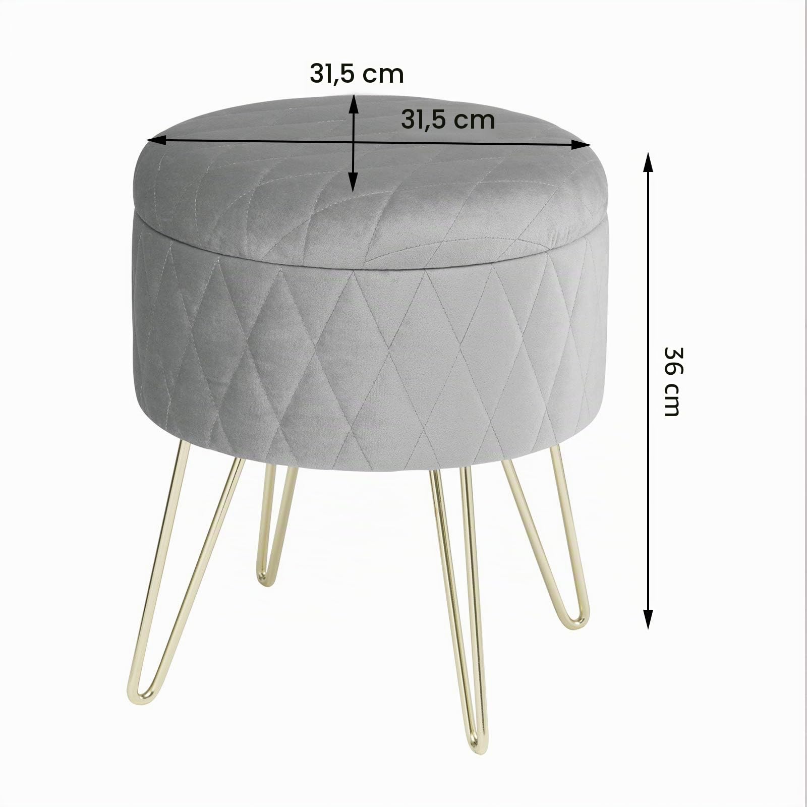WOLTU Puff Asiento Almacenaje Terciopelo Redondo/Otomana Taburete Sofá Dormitorio Habitacion con Tapa Caja de Almacenamiento 31,5 x35cm Gris Claro