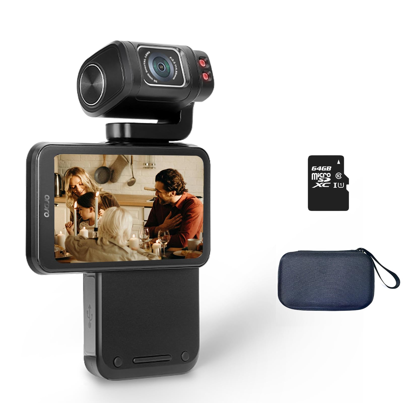 5K Video Camcorder, M3 48MP UHD 4K/60fps Handheld Digital Camera, 3.5'' Rotatable IPS Screen 3250mAh Battery WiFi IR Night Vision Camera with 64G Card for YouTube Vlogs