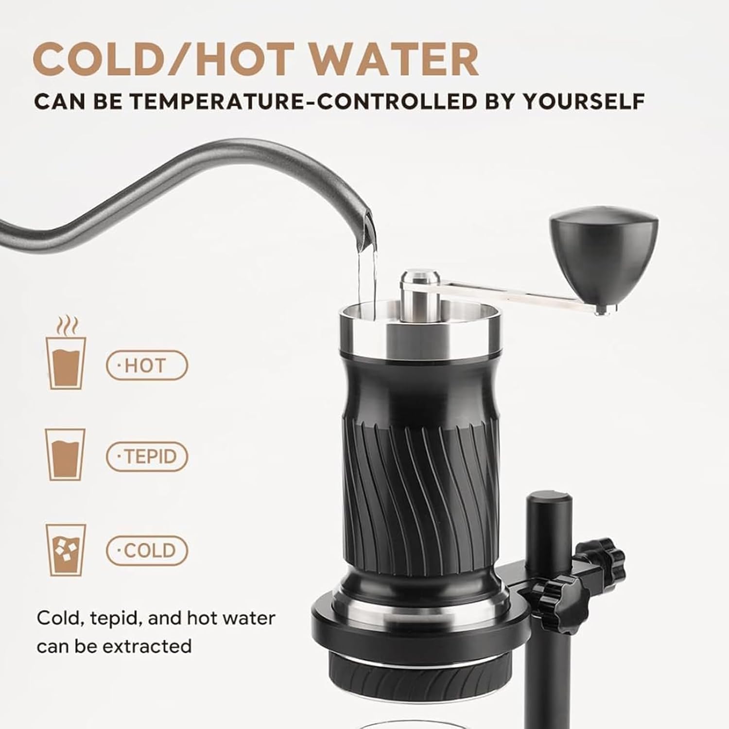 Manual Espresso Coffee Maker, Variable Pressure & Temperature Control, 9-12Bar Pressure, 100ml Water Tank, Fast 30s Extraction, Includes Powder & Capsule Trays, Ideal for Travel & RV Use