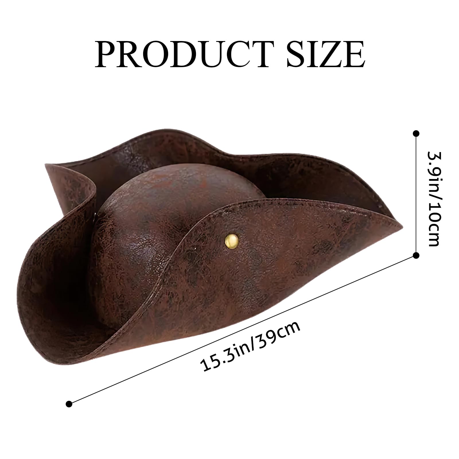 Brown Pirate Hat for Adult Pirate Accessories for Men Women Tricorn Hat Pirates Cap, Halloween Costume Accessories - Image 2