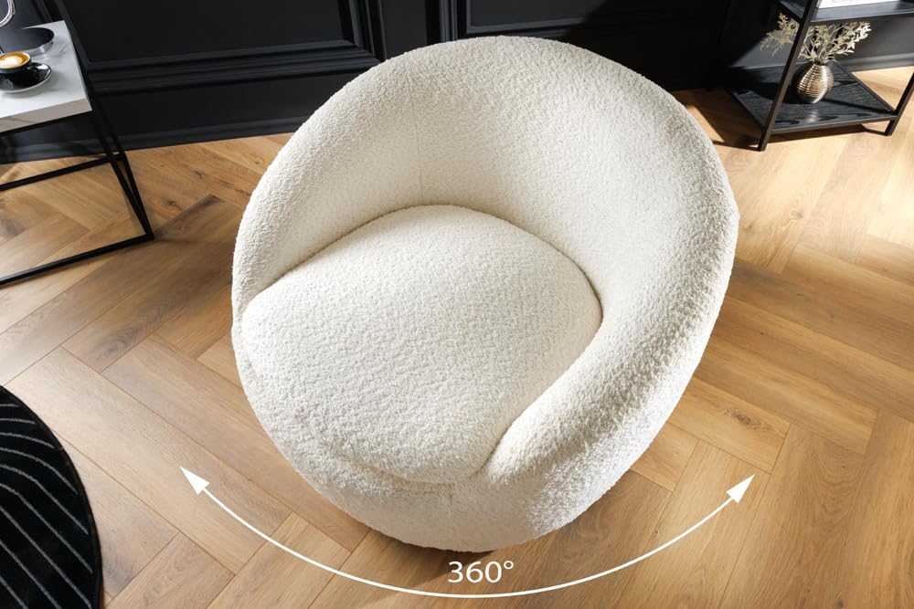 Riess Ambiente Drehbarer Design Sessel Alpine - weiß Bouclé - 360° mit Armlehnen