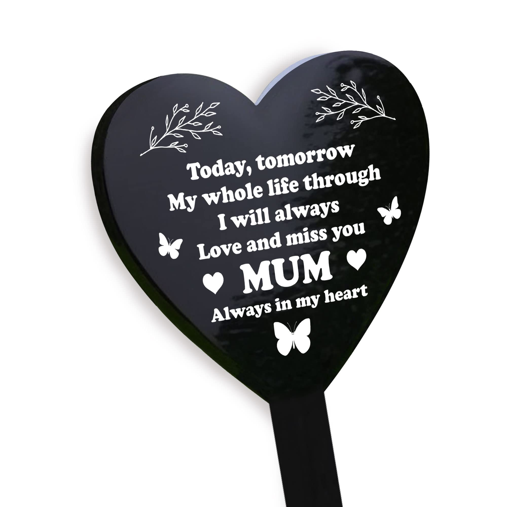 RED OCEAN Mum Memorial Graveside Marker Plaque Ornament, Black Arylic Heart Grave Marker Gift For Mum | A Remembrance Grave Decoration Plaque For Your Lost Loved Ones