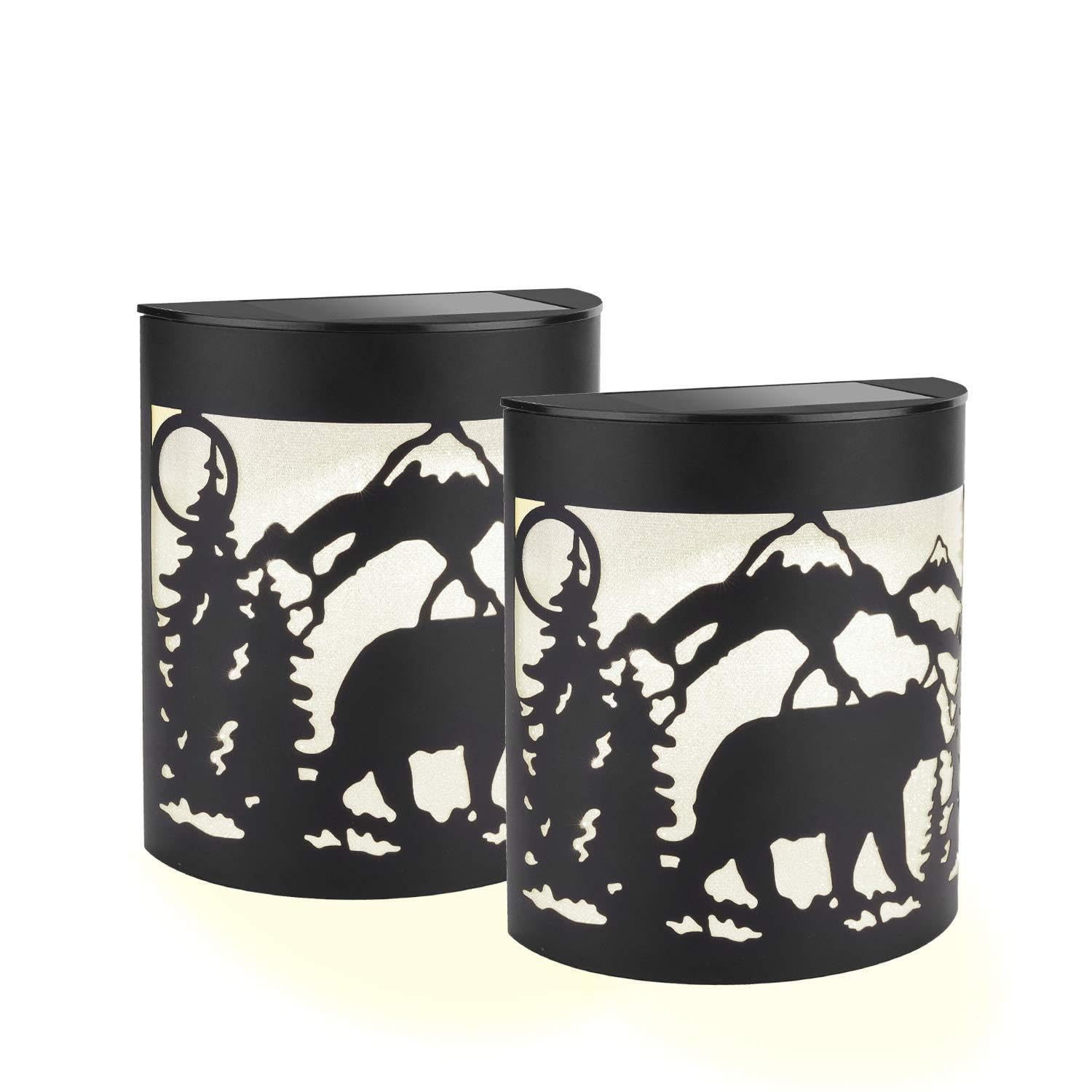 Greluna Solar Lights Outdoor, 2 Modes Solar LED Outdoor, Solar Wall Lights for Deck, Fence, Patio, Front Door, Stair, Landscape, Yard and Driveway Path, Warm White/Color Changing, Pack of 2, （Bear）