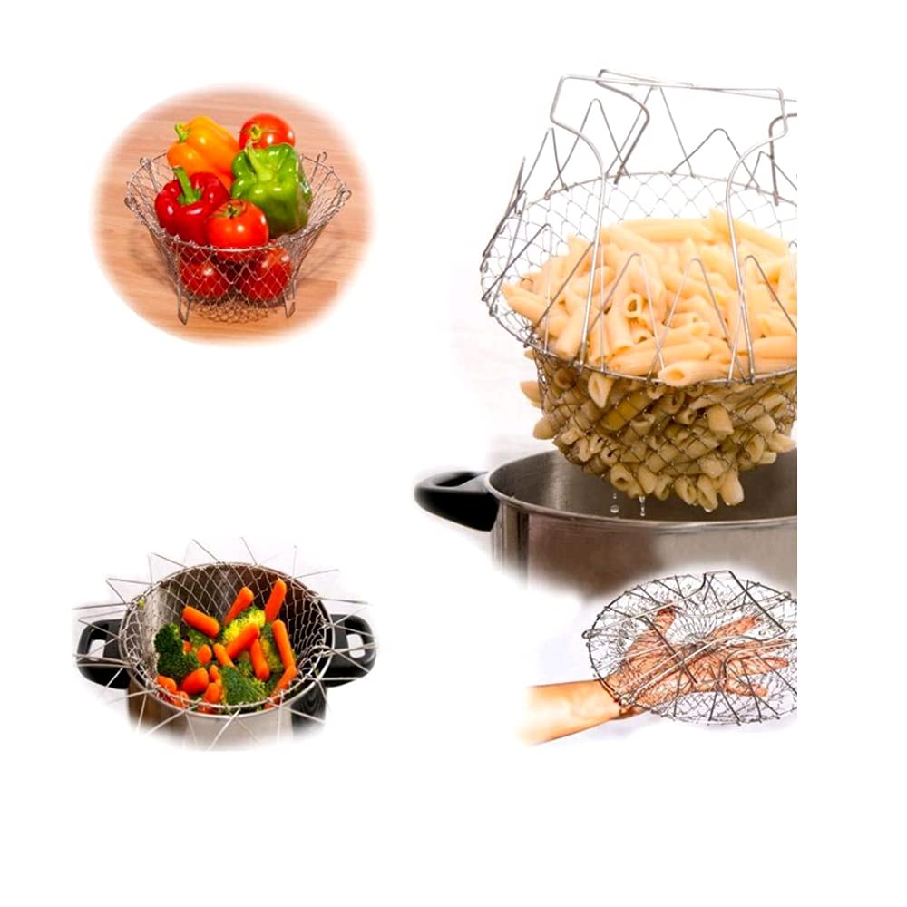 Enjuague de Vapor Plegable Fry Fry Chef Cesta Magic Cesta de Malla Cesta de Malla Cocina Neto Cocina Acero Inoxidable Colador de Herramientas de Cocina