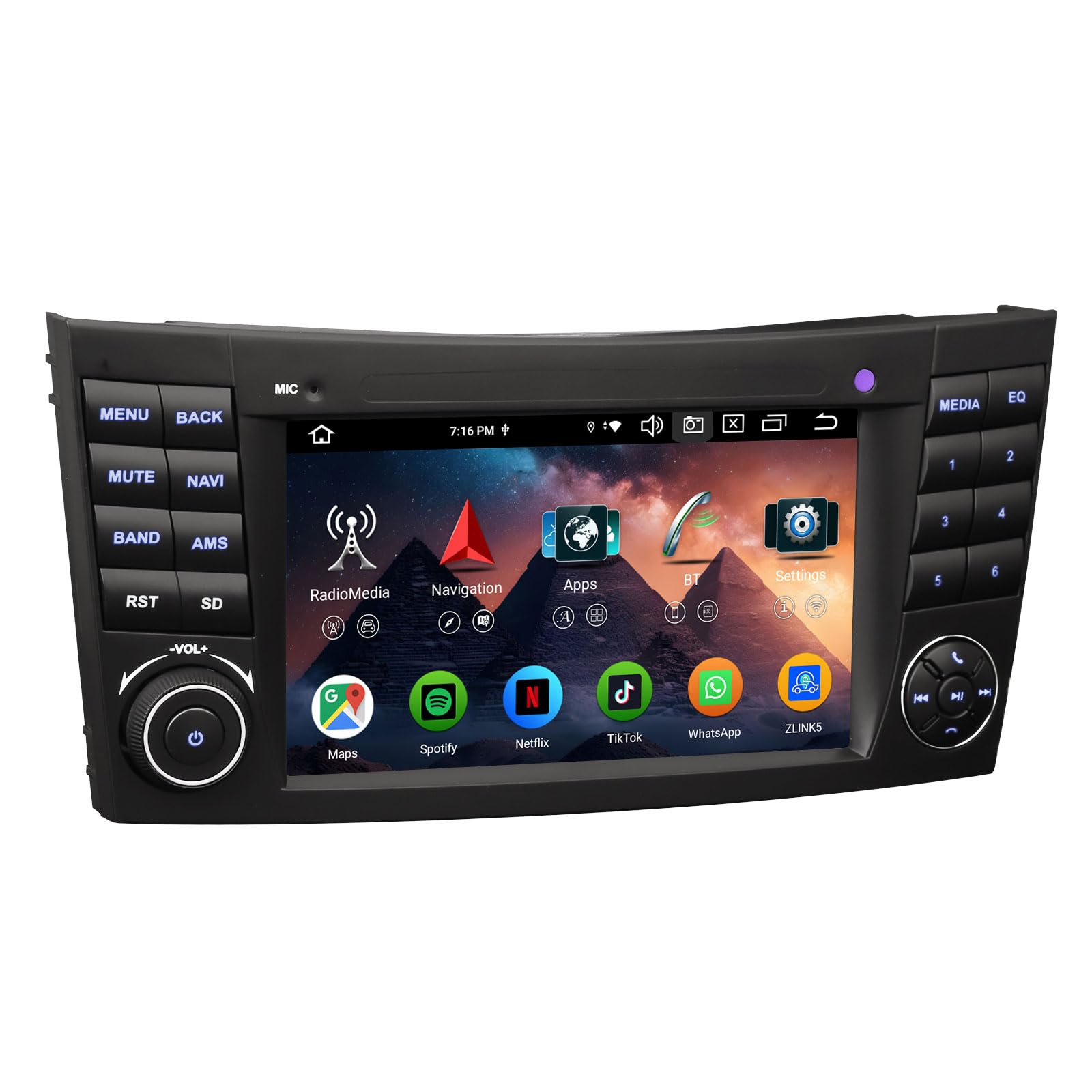 Erisin 7 pollici 8-Core 4GB+64GB Android 14 Autoradio 2 Din GPS Navigatore per Mercedes W211 W219 Classe E/CLS Supporto CarPlay senza fili Android Auto Bluetooth 5.0 WiFi DSP DAB+USB OBD2 FM Canbus 4G