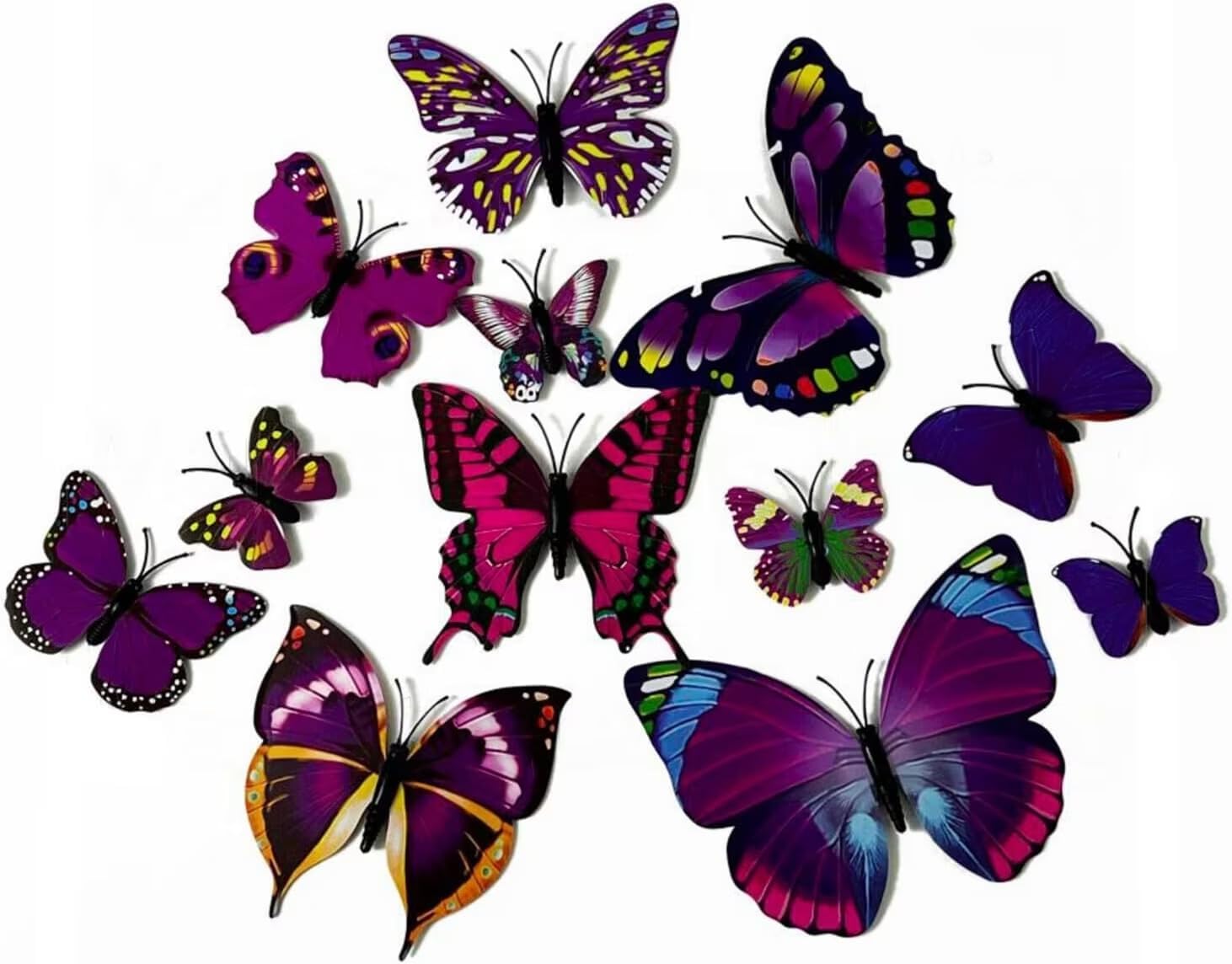 RIZZIIZ 3D Butterfly Wall Stickers, Easy Installation, Smooth Surfaces, Eye Catching Design, Commonly Used to Decorate Walls, Doors, Closets, Fridges Bedrooms, Classrooms, 12pcs (Purple)