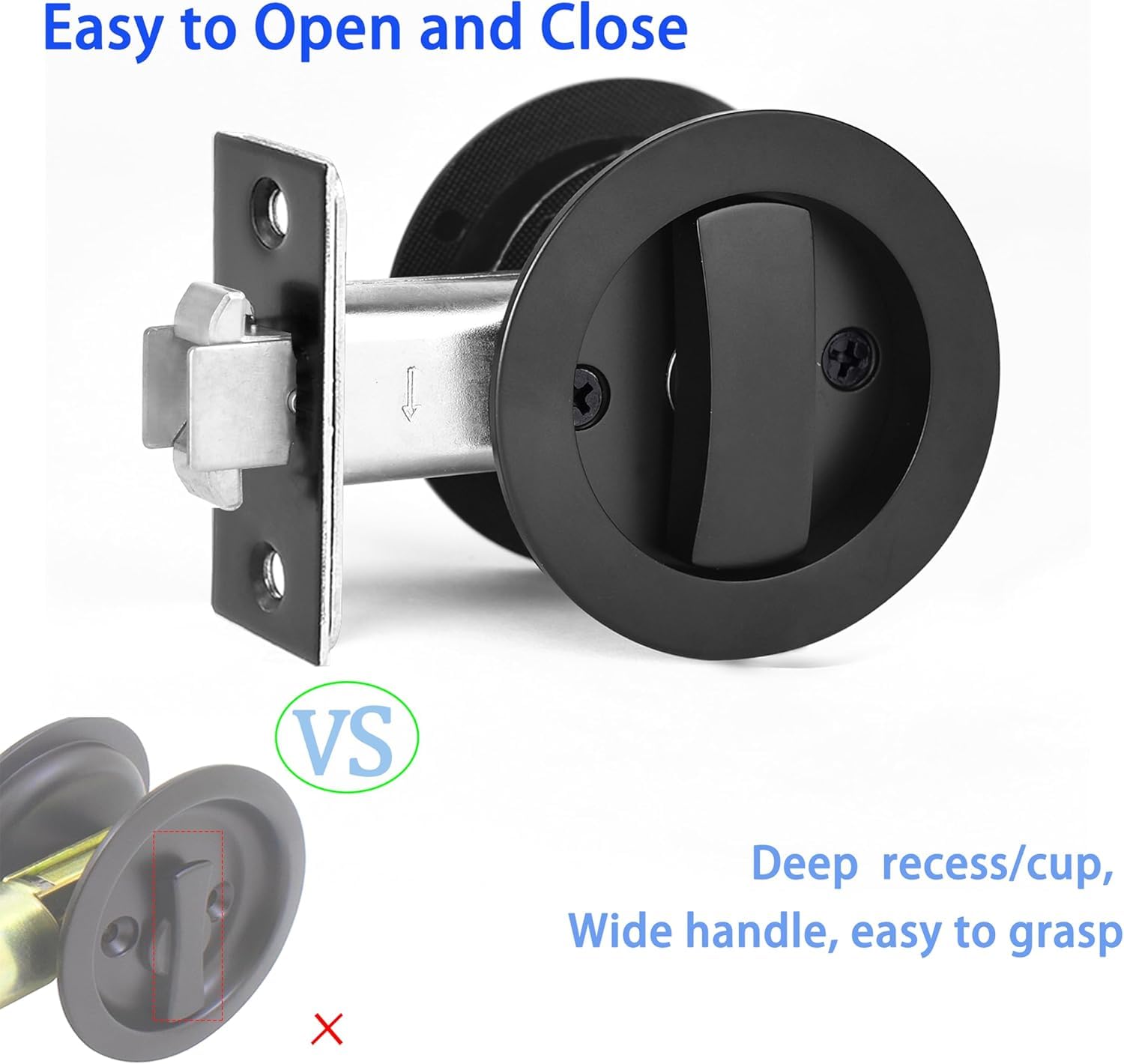 SANGRENSHEN Sliding Door Lock Pocket Door Flush Handles Latch Privacy Bed/Bath Latch for 3cm to 5cm Thickness Door 3 Keys Black - Image 2