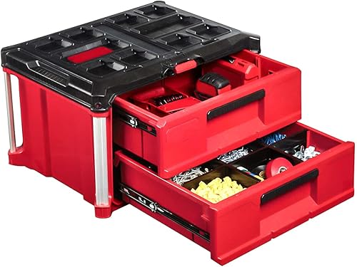 48-22-8442 Compatible con Milwaukee 48-22-8442 Caja de herramientas duradera de 2 cajones con capacidad de 50 libras, tamaño 16.3 pulgadas de largo