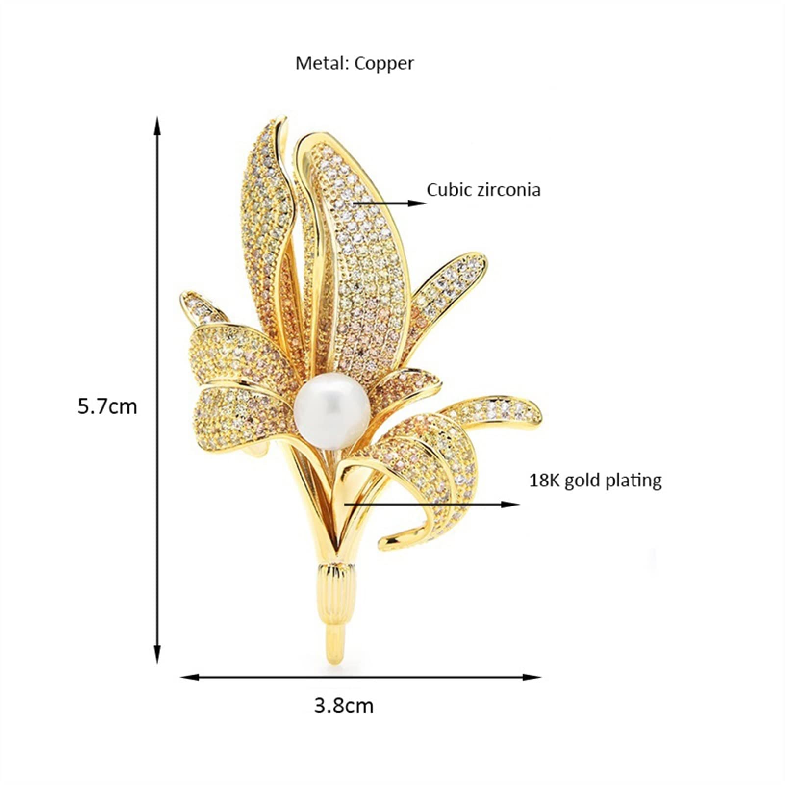 WXKAGF Spilla da Donna Spilla da Donna Elegante Scintilla di Cristallo Perla Spilla Fiore di Giglio Spilla per Festa di Nozze Spilla a Forma di Fiore Accessori Moda Donna Spilla squisita (Ch
