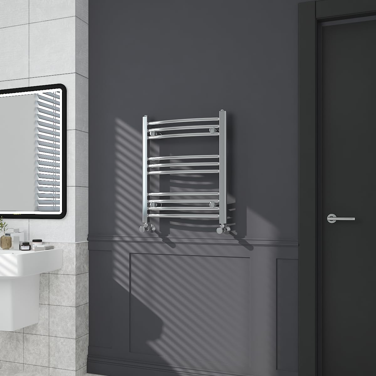 Warmehaus Curved Bathroom Heated Towel Rail Radiator 600x500mm Chrome