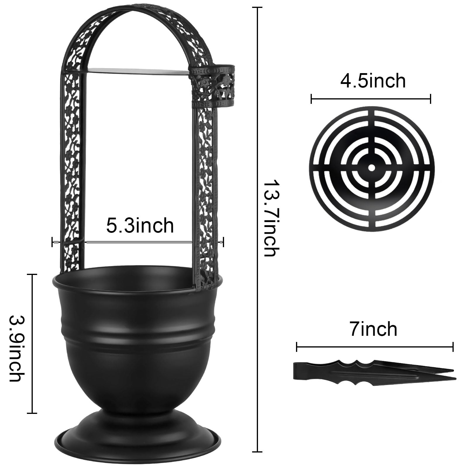 Cesta de carbón para cachimba de 13.7 pulgadas con pinzas de carbón de 7 pulgadas, contenedor de carbono portátil con soporte de carbón de metal para accesorios de shisha